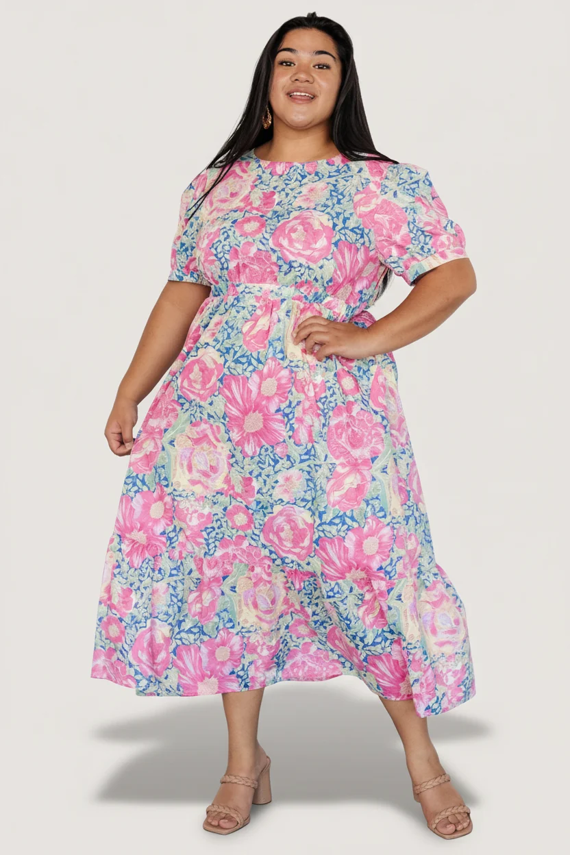 Myers Tiered Midi Dress - Blue & Pink Floral 5 Myers Tiered Midi Dress - Blue & Pink Floral