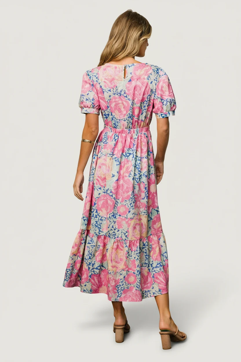 Myers Tiered Midi Dress - Blue & Pink Floral 6 Myers Tiered Midi Dress - Blue & Pink Floral