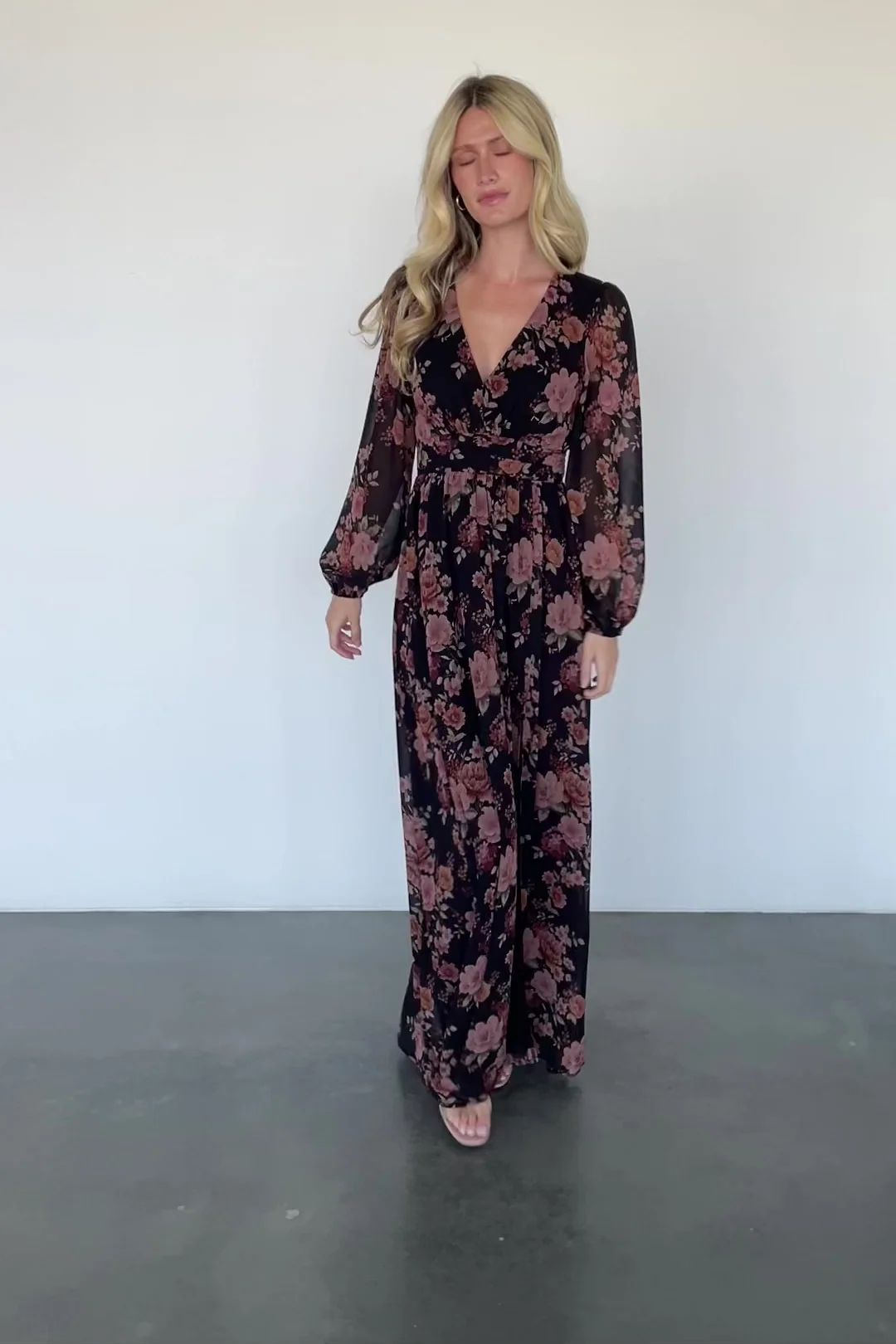 Adira Maxi Dress — Black & Mauve Floral