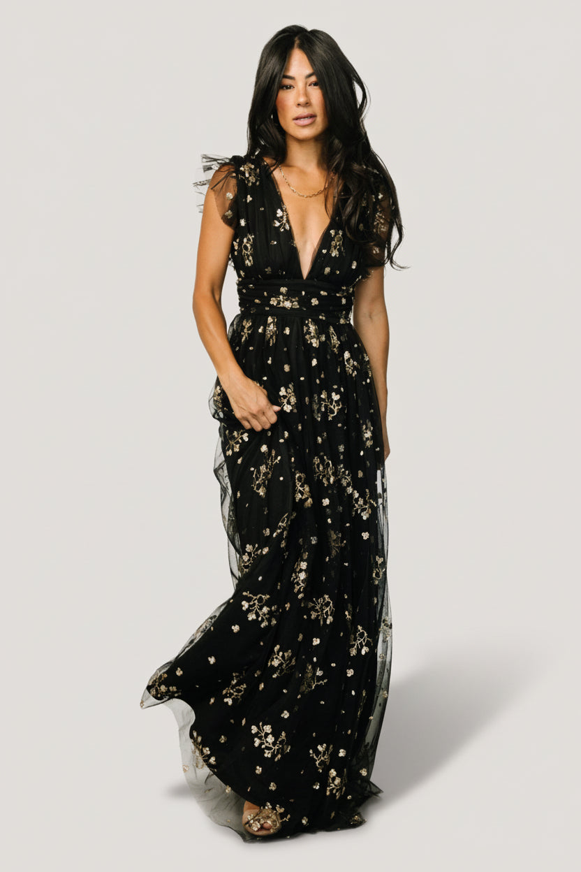 Natalia Floral Embellished Maxi — Black & Gold 16 Natalia Floral Embellished Maxi — Black & Gold