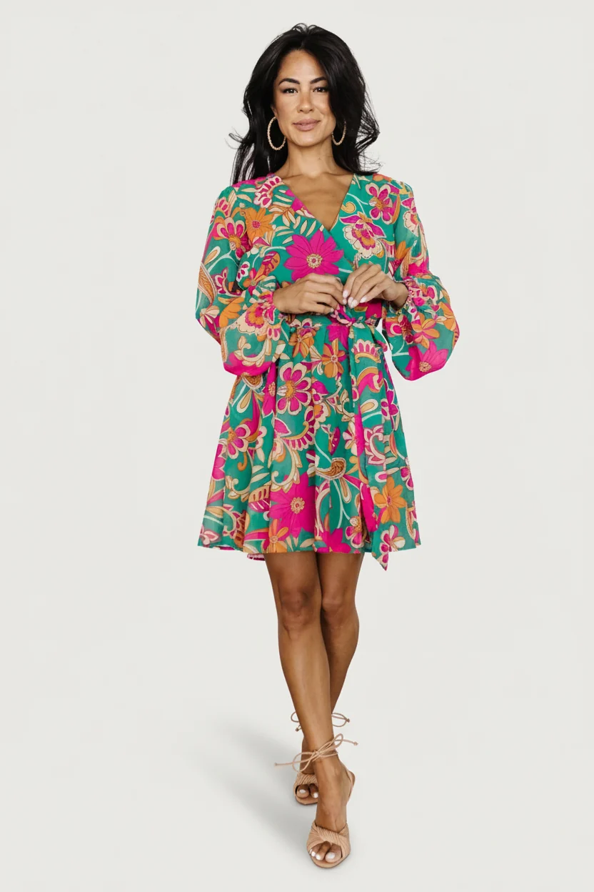 Wesley Mini Dress - Green Multi Chiffon Mini