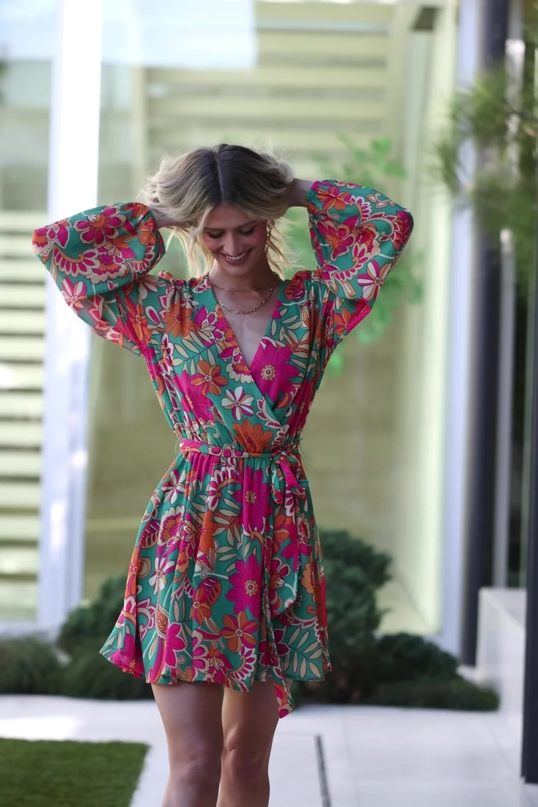 Wesley Mini Dress - Green Multi Chiffon Mini
