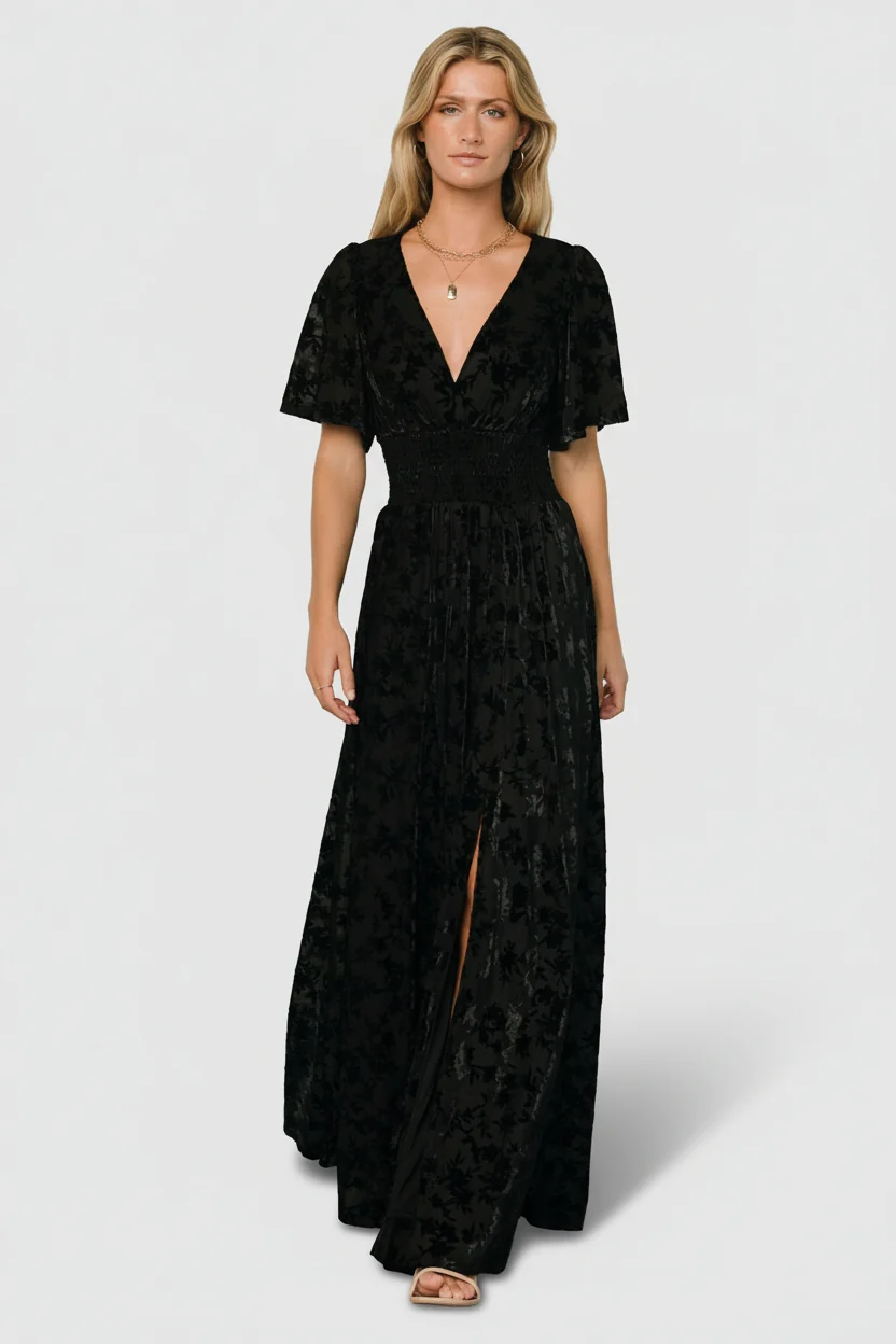 Veronica Velvet Maxi Dress - Black Velvet Gown