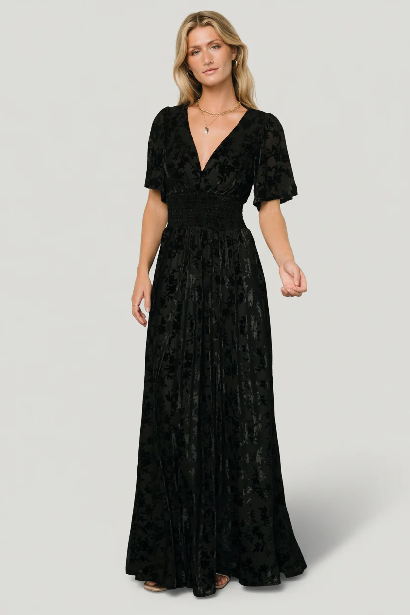 Veronica Velvet Maxi Dress - Black Velvet Gown