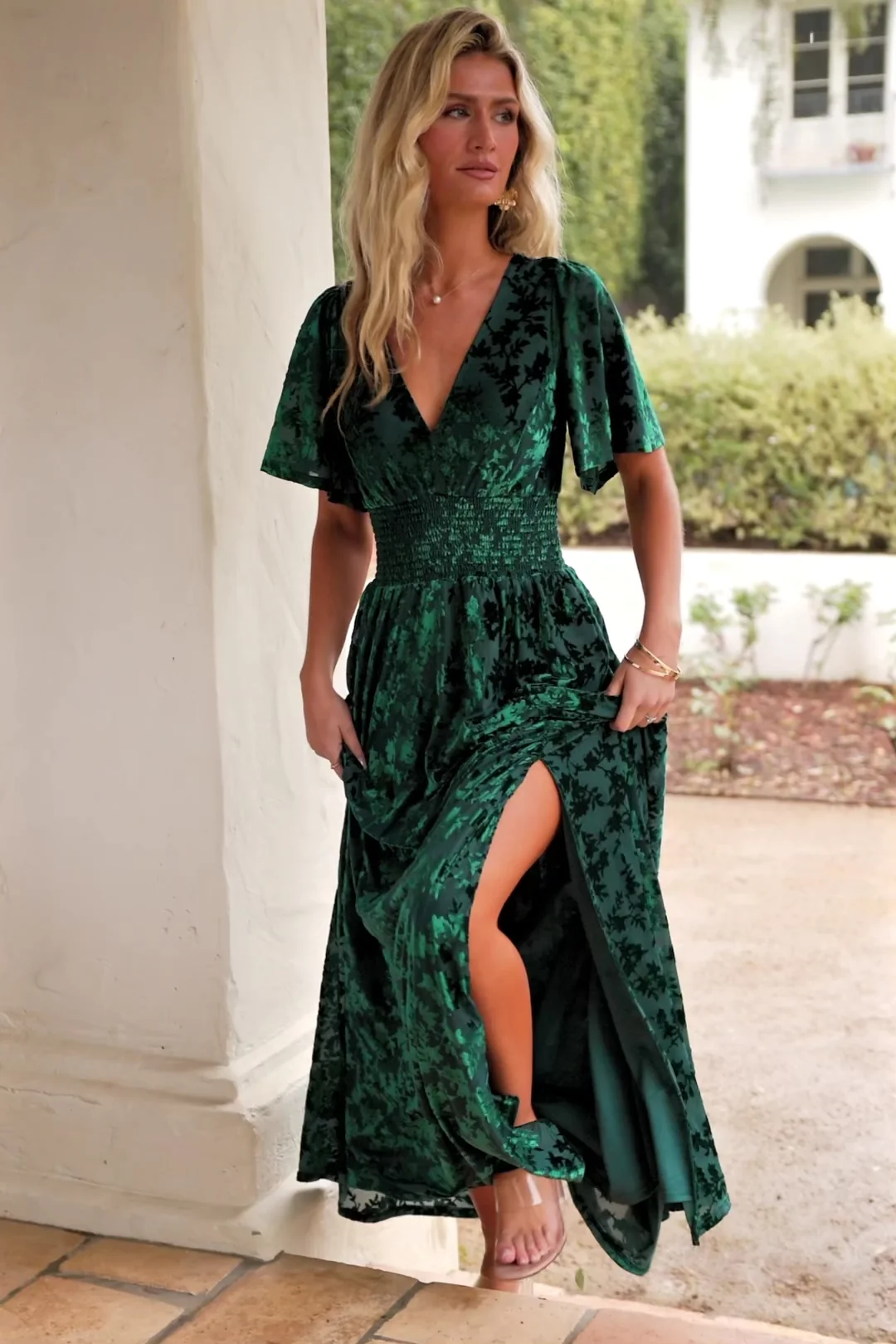 Veronica Velvet Maxi Dress — Smocked Waist