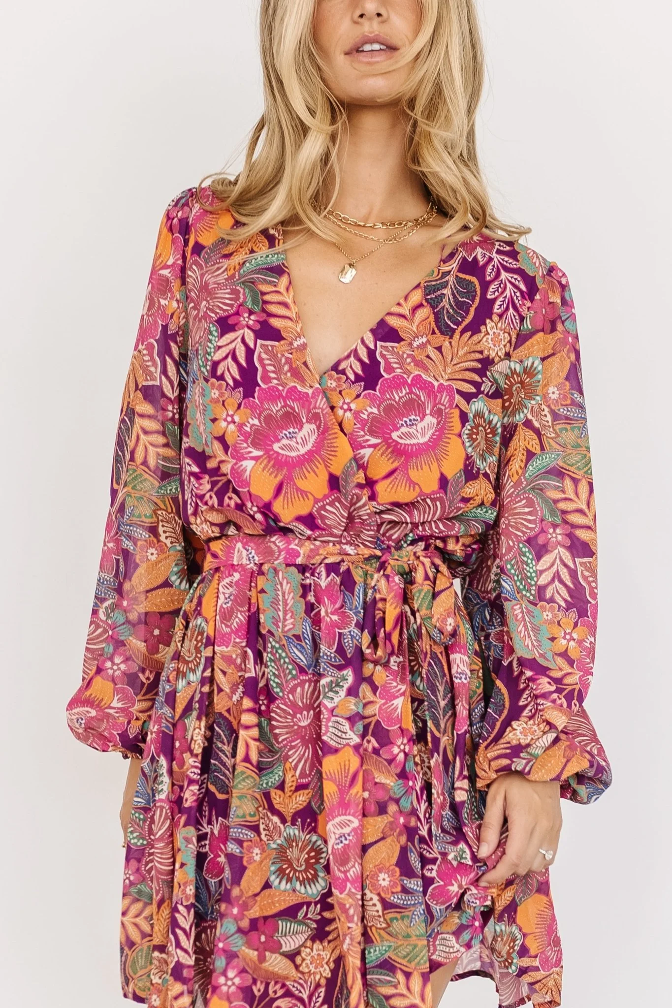 Newark Faux-Wrap Mini Dress - Purple Multi