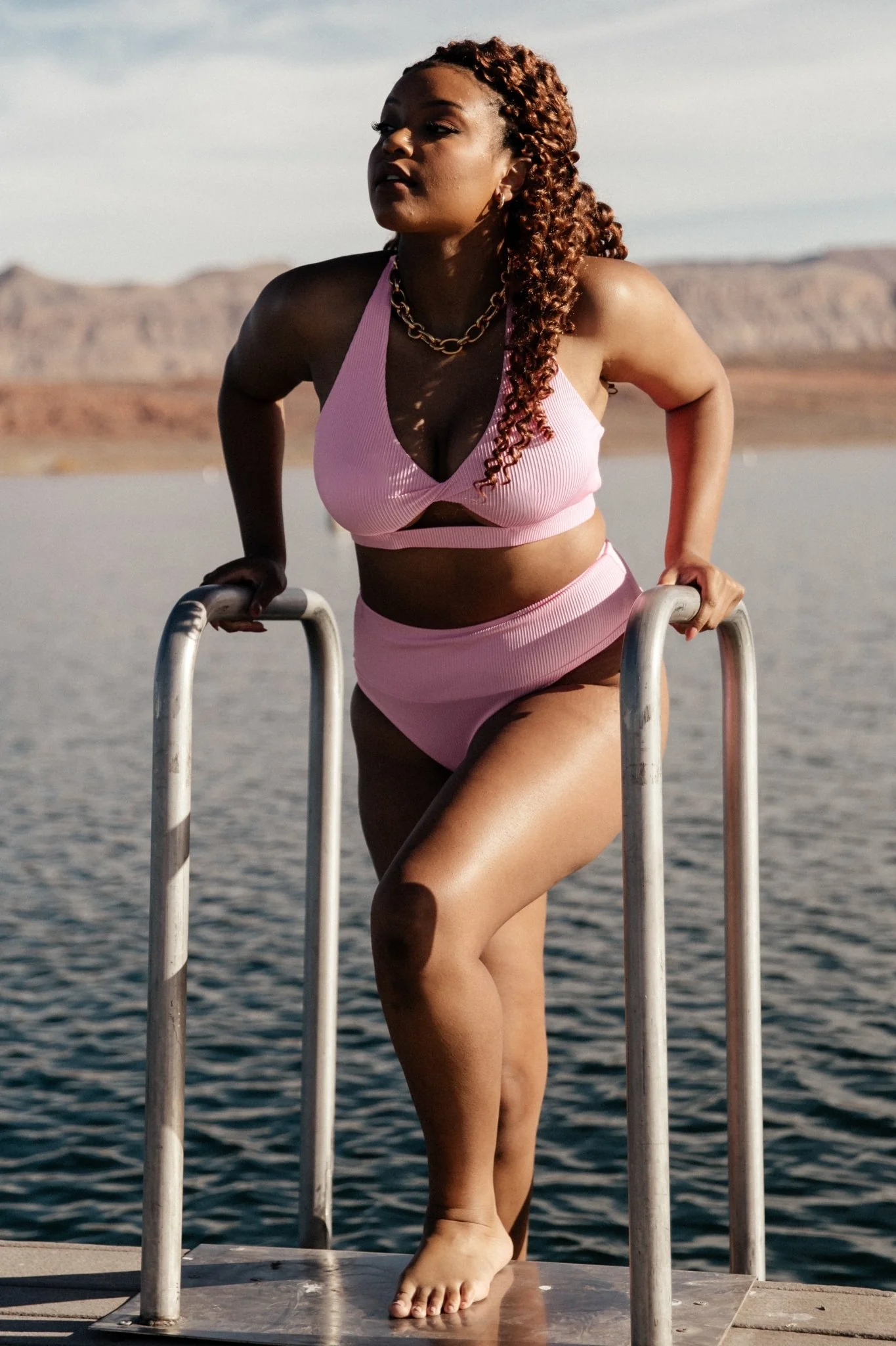 Del Mar Ribbed High-Waist Bikini Bottom - Pink