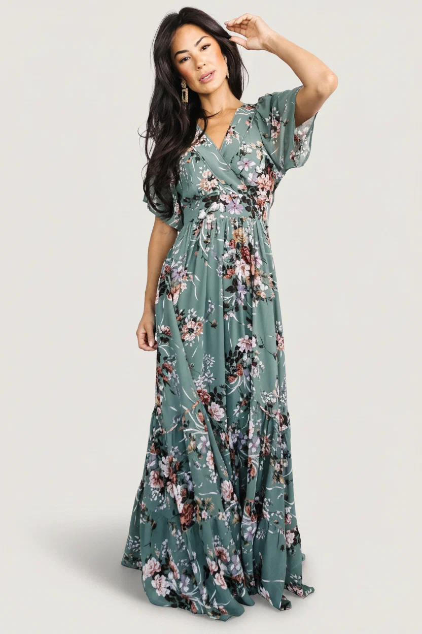 Katherine Maxi Dress — Dusty Green Floral