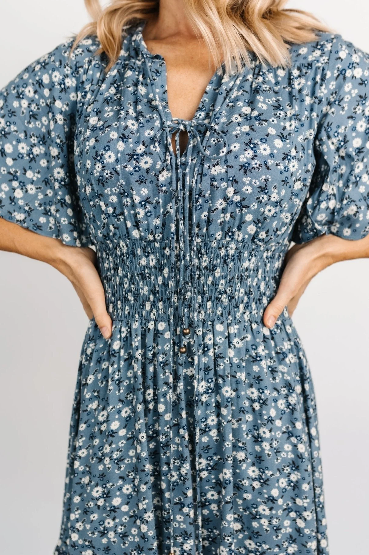 Spell Boho Midi - Blue Floral, Smocked Waist