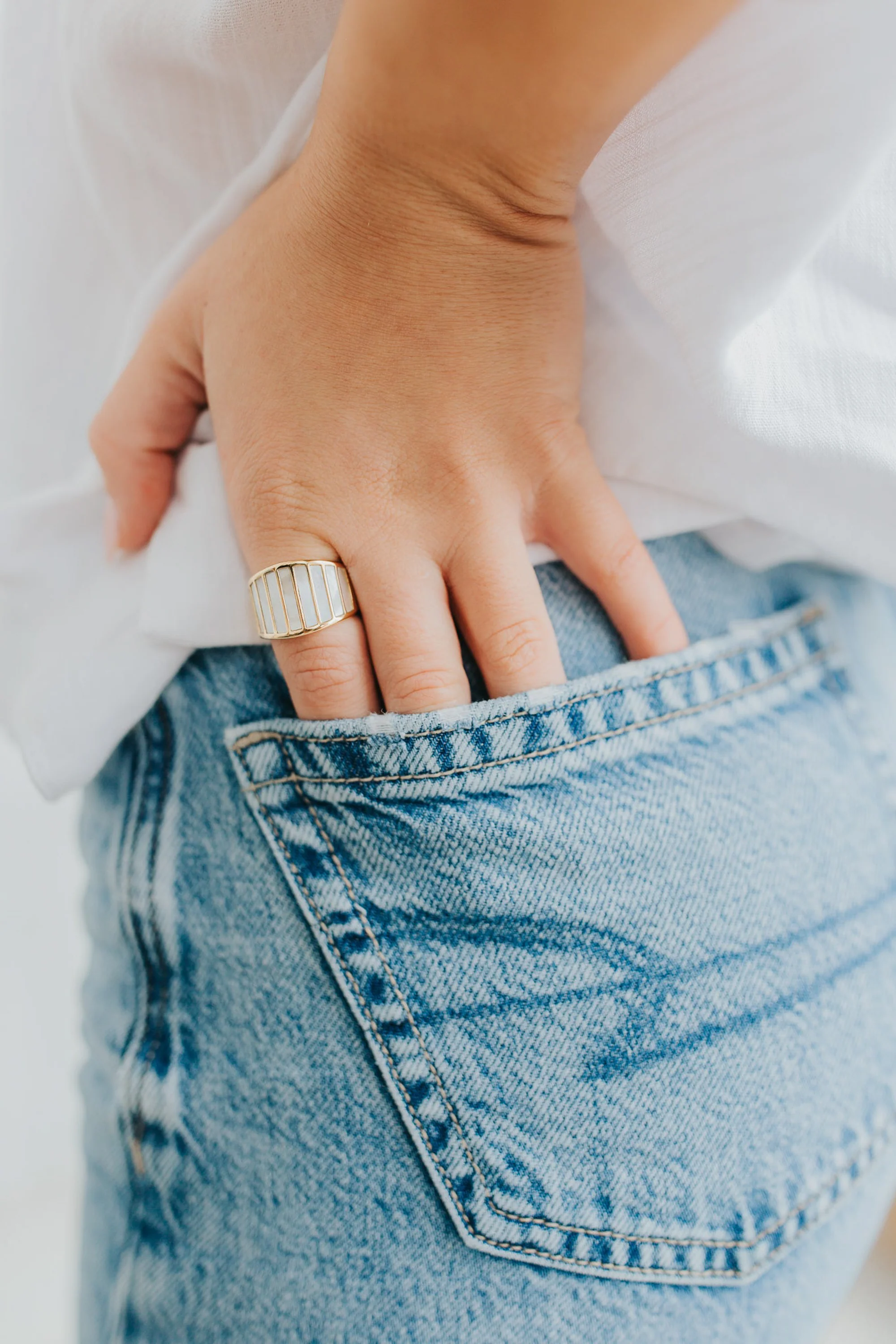 Alys Mother-of-Pearl Gold Ring — Wide Band