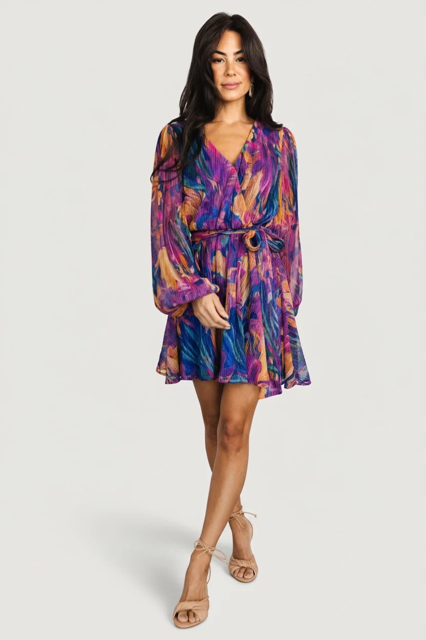 Rev Mini Dress - Pleated Blue Multi Mini Dress