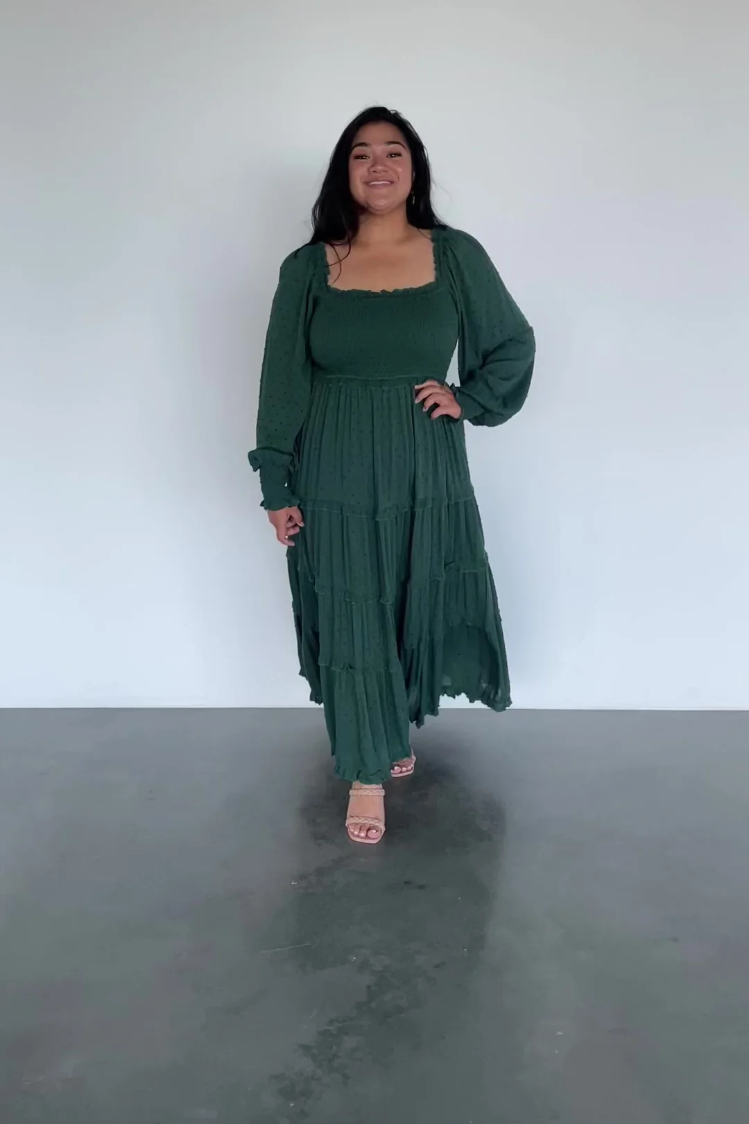 Amanda Smocked Dotted Maxi Dress — Evergreen