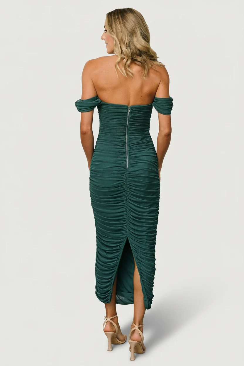 Alessandra Mesh Midi Dress — Peacock Ruched 5 Alessandra Mesh Midi Dress — Peacock Ruched