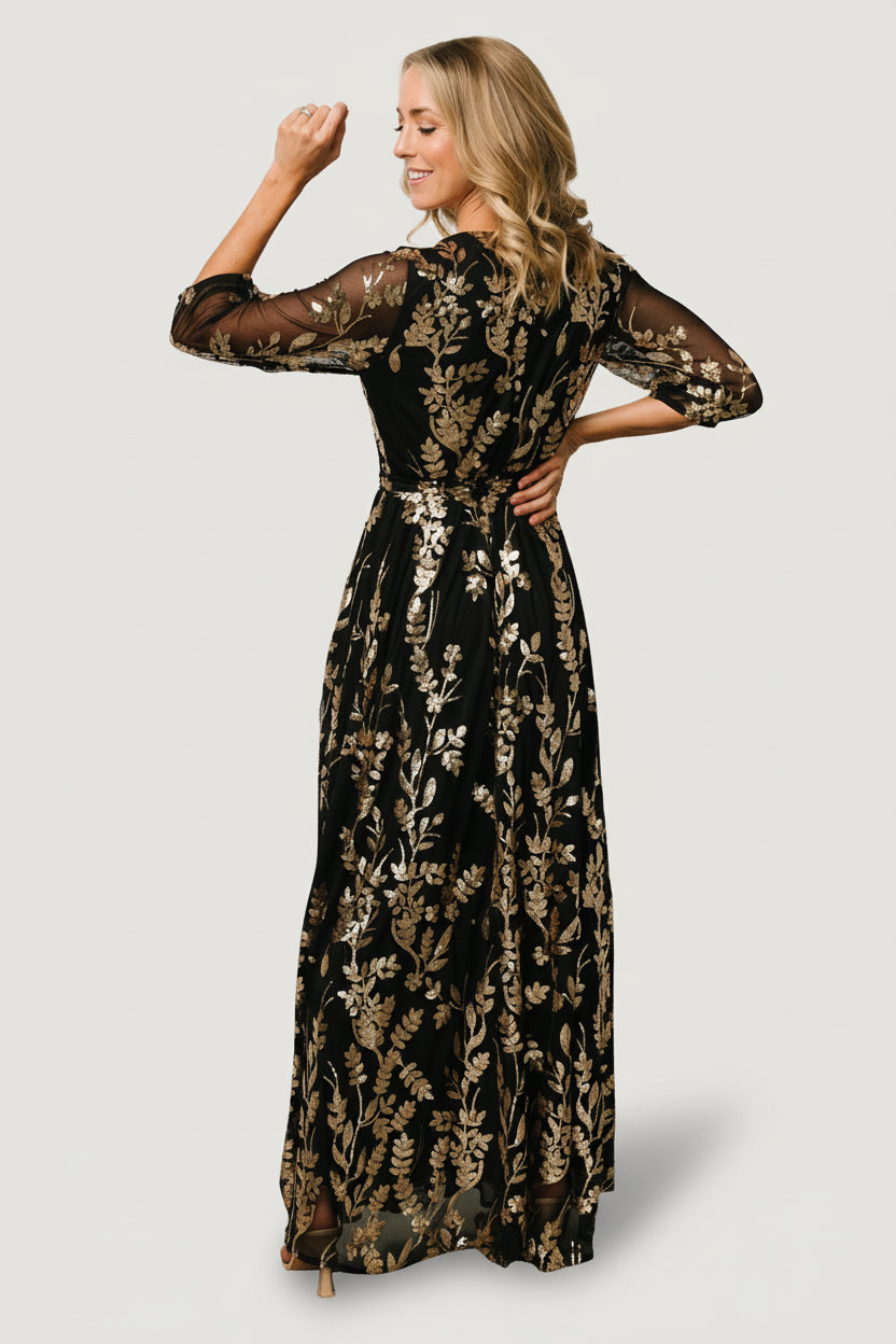 Destiny Sequin Maxi Dress – Black & Gold 4 Destiny Sequin Maxi Dress – Black & Gold