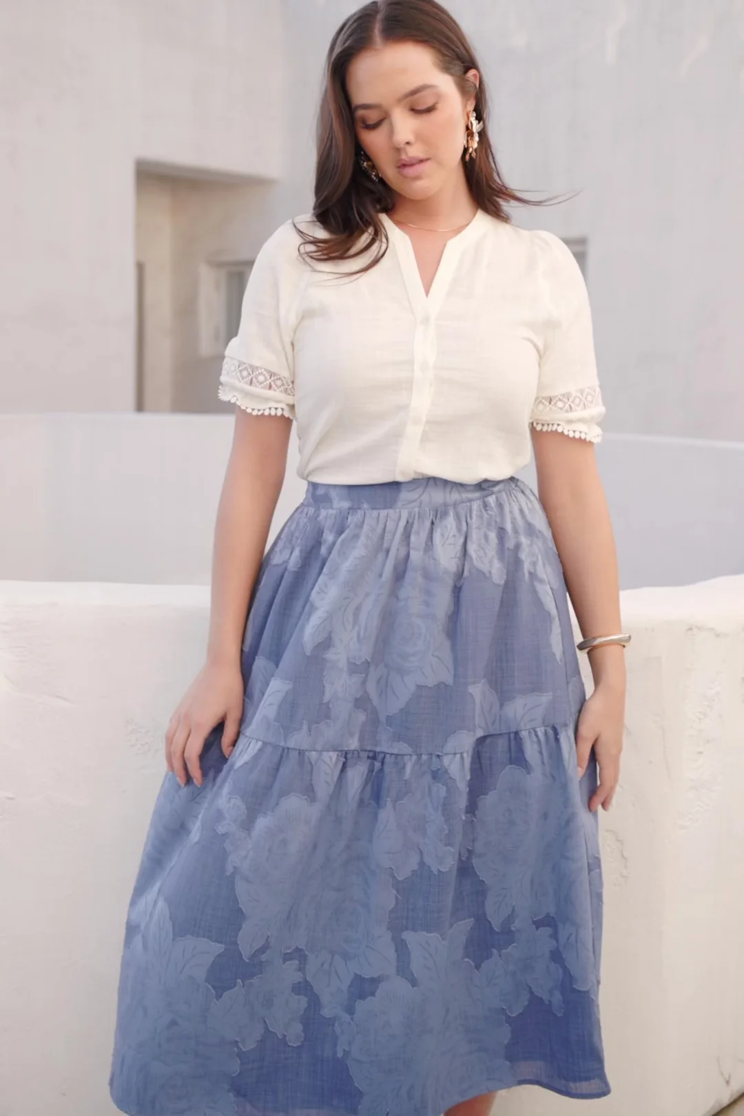 Alba Button Up Top — Ivory Cotton-Viscose