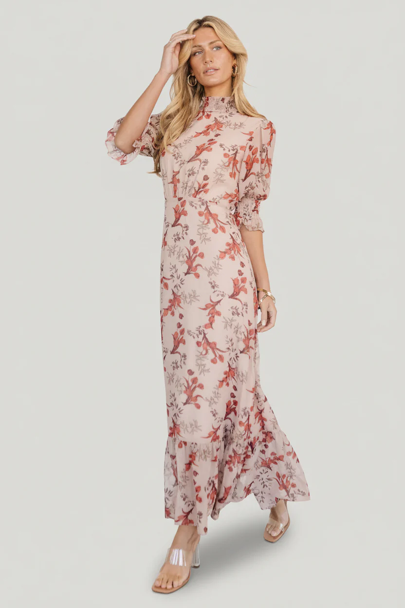 Marie Mock Neck Maxi Dress — Blush Floral 1 Marie Mock Neck Maxi Dress — Blush Floral
