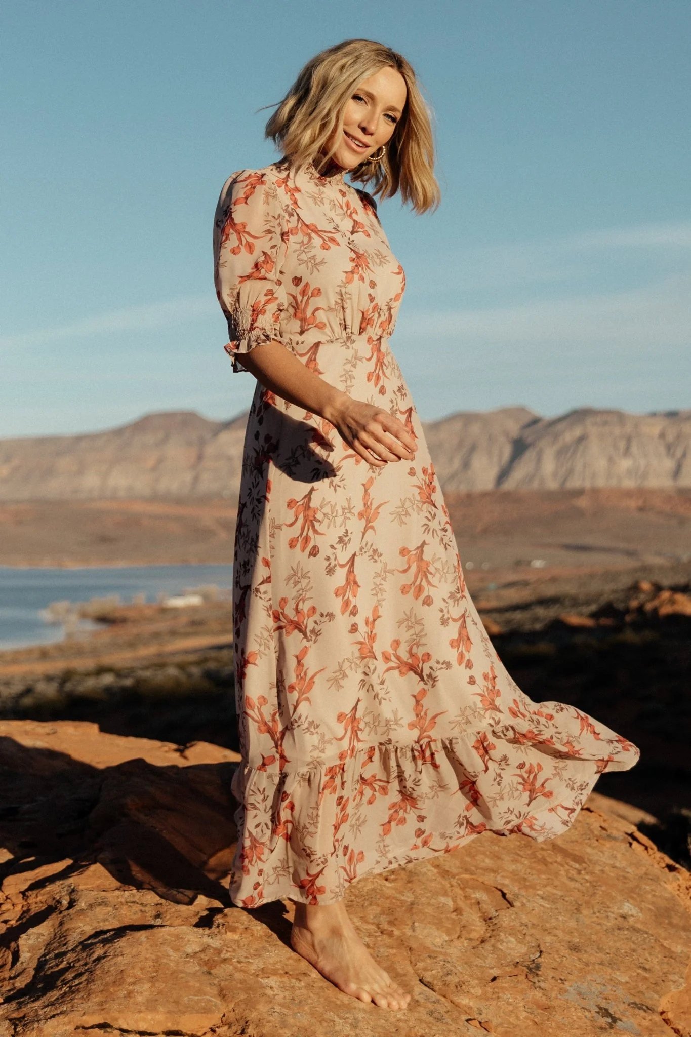 Marie Mock Neck Maxi Dress — Blush Floral 2 Marie Mock Neck Maxi Dress — Blush Floral