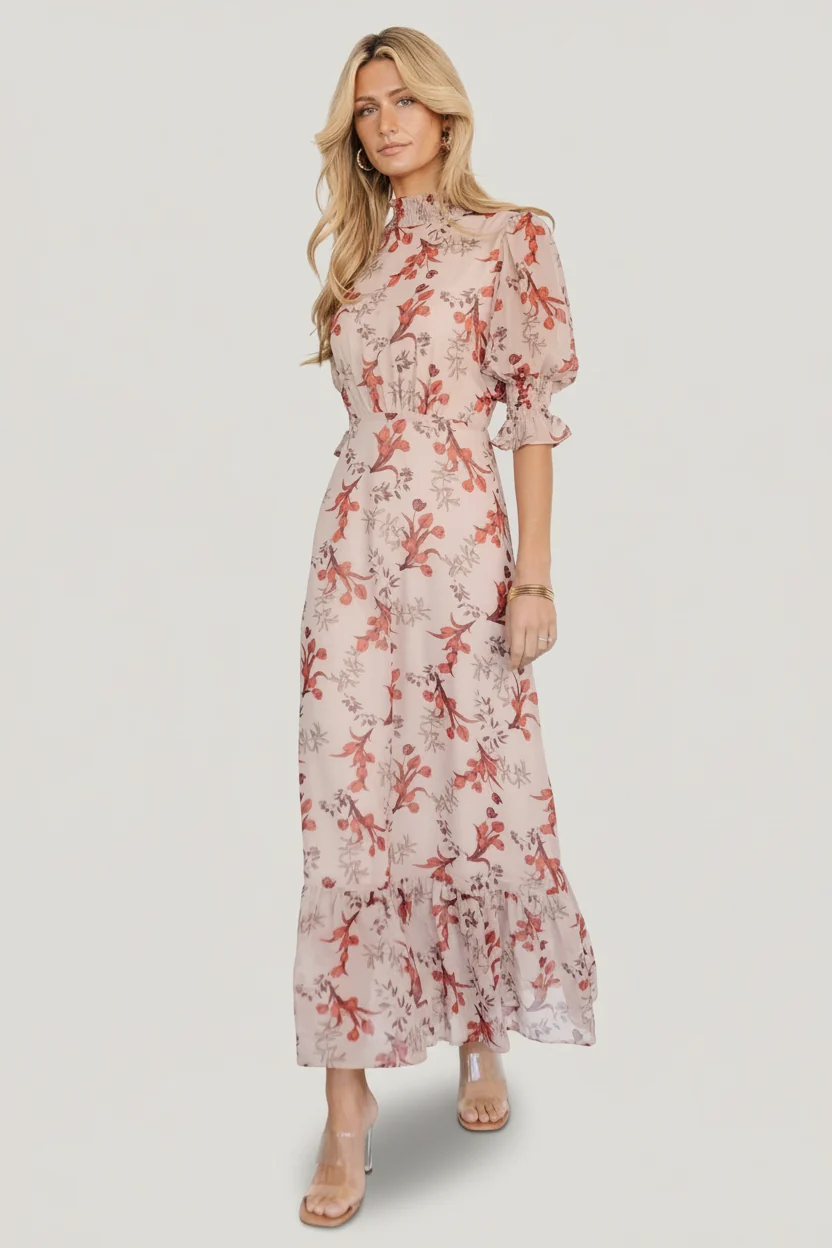 Marie Mock Neck Maxi Dress — Blush Floral 6 Marie Mock Neck Maxi Dress — Blush Floral