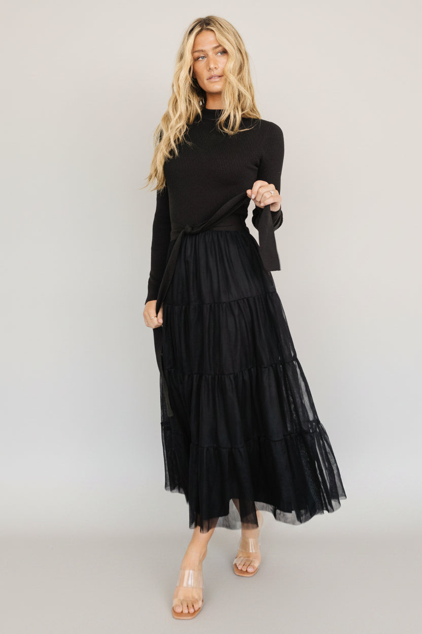 Demi Sweater Tulle Maxi Dress — Ribbed Bodice