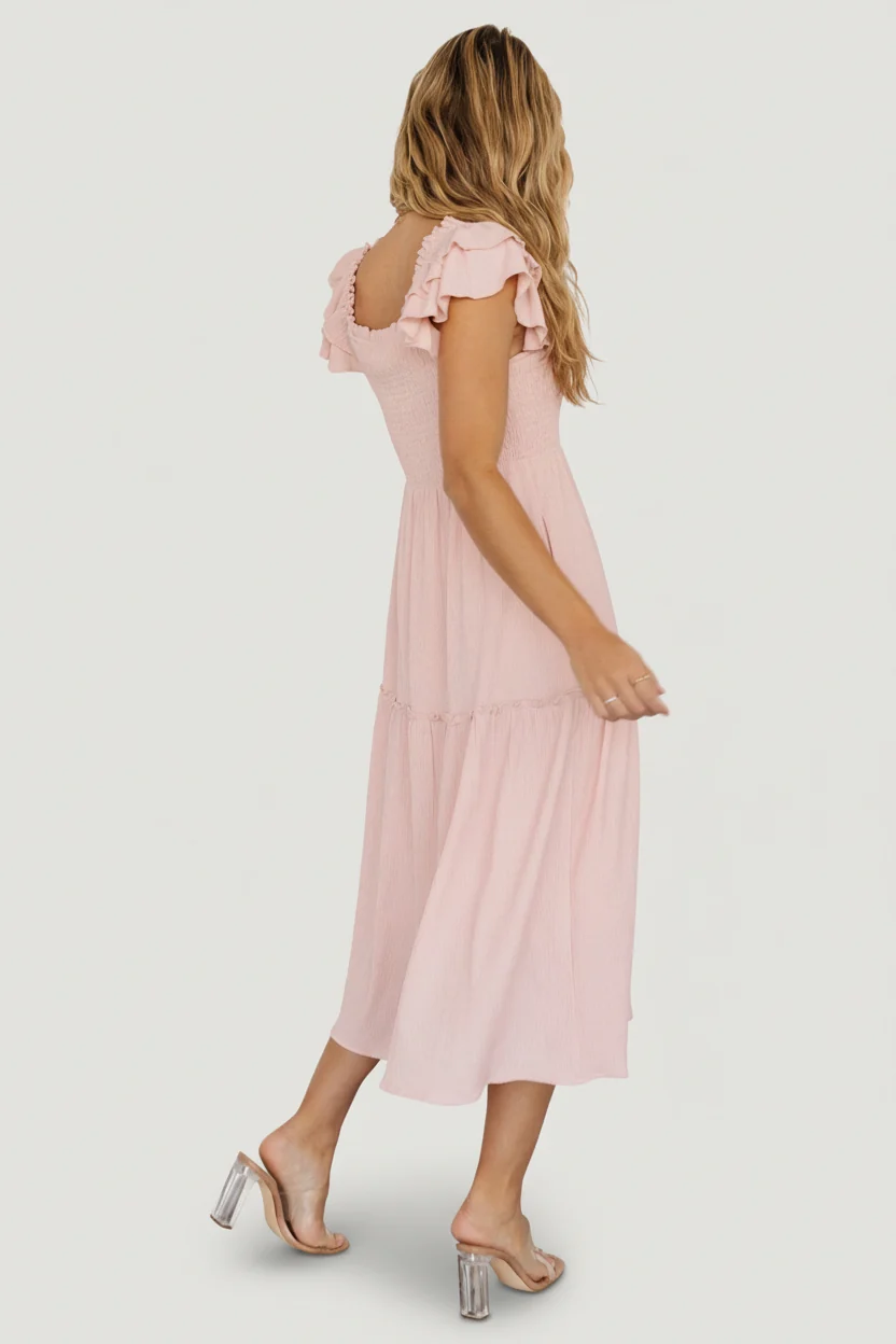 Jacie Smocked Midi Dress — Blush Ruffle Midi 3 Jacie Smocked Midi Dress — Blush Ruffle Midi
