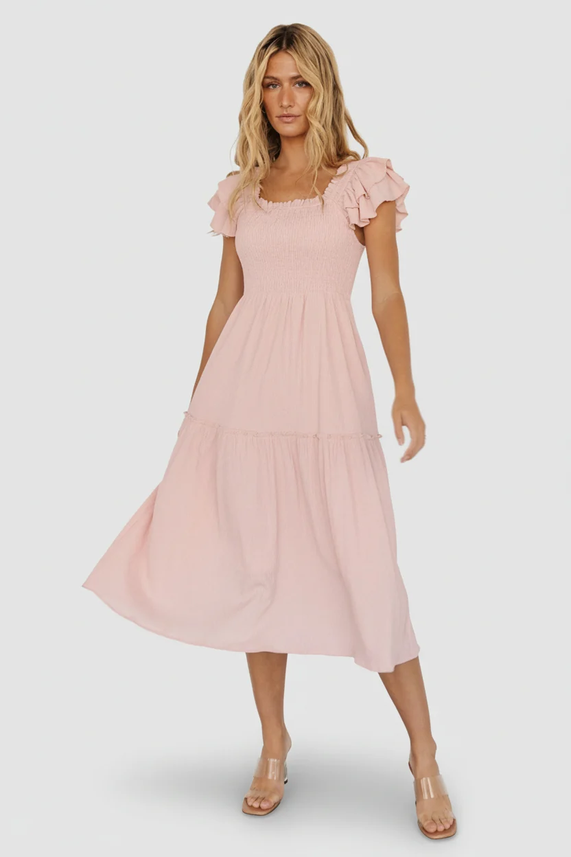 Jacie Smocked Midi Dress — Blush Ruffle Midi 5 Jacie Smocked Midi Dress — Blush Ruffle Midi