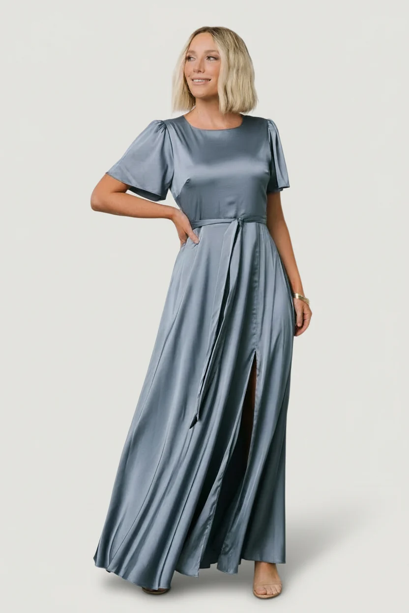 Agnes Satin Maxi Dress — Whisper Blue Gown