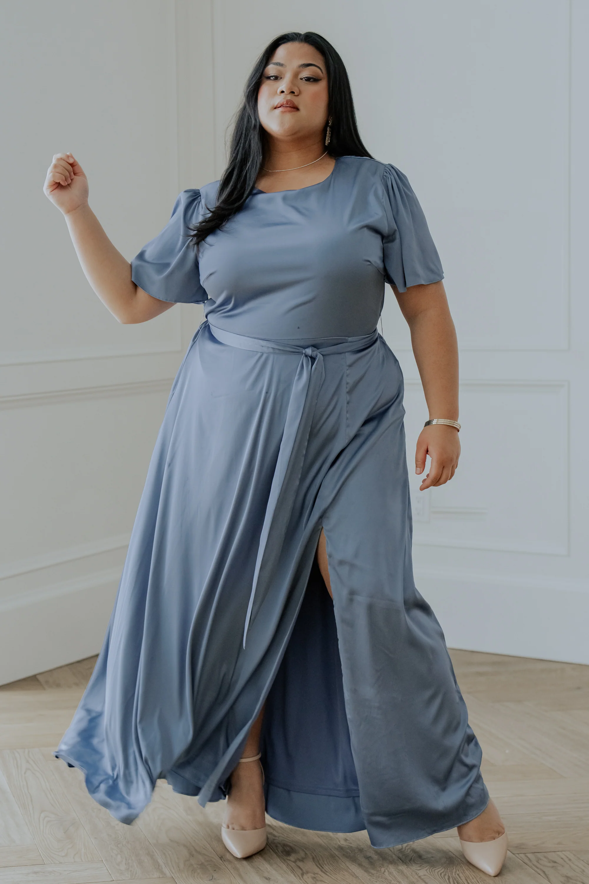 Agnes Satin Maxi Dress — Whisper Blue Gown