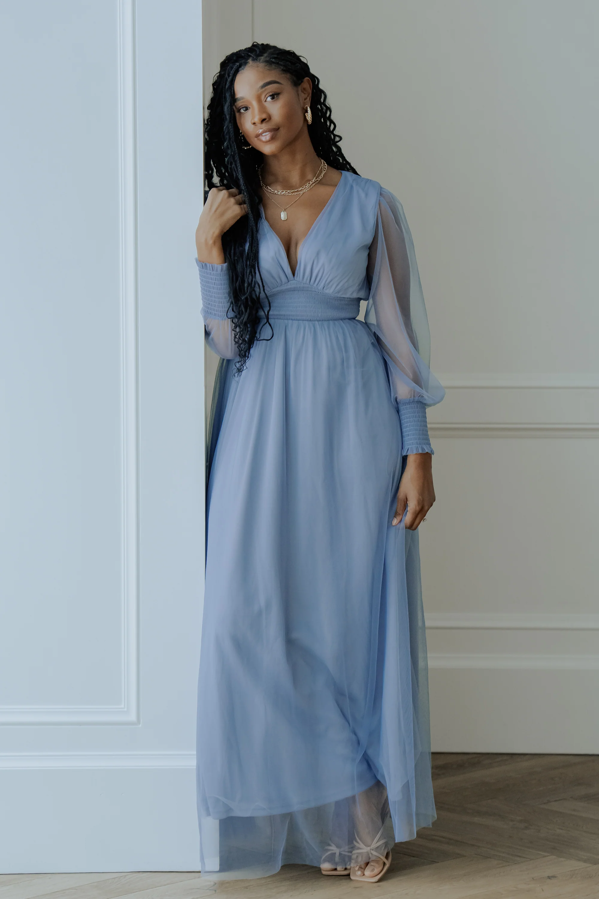 Layla Tulle Maxi Dress - Whisper Blue, Smocked