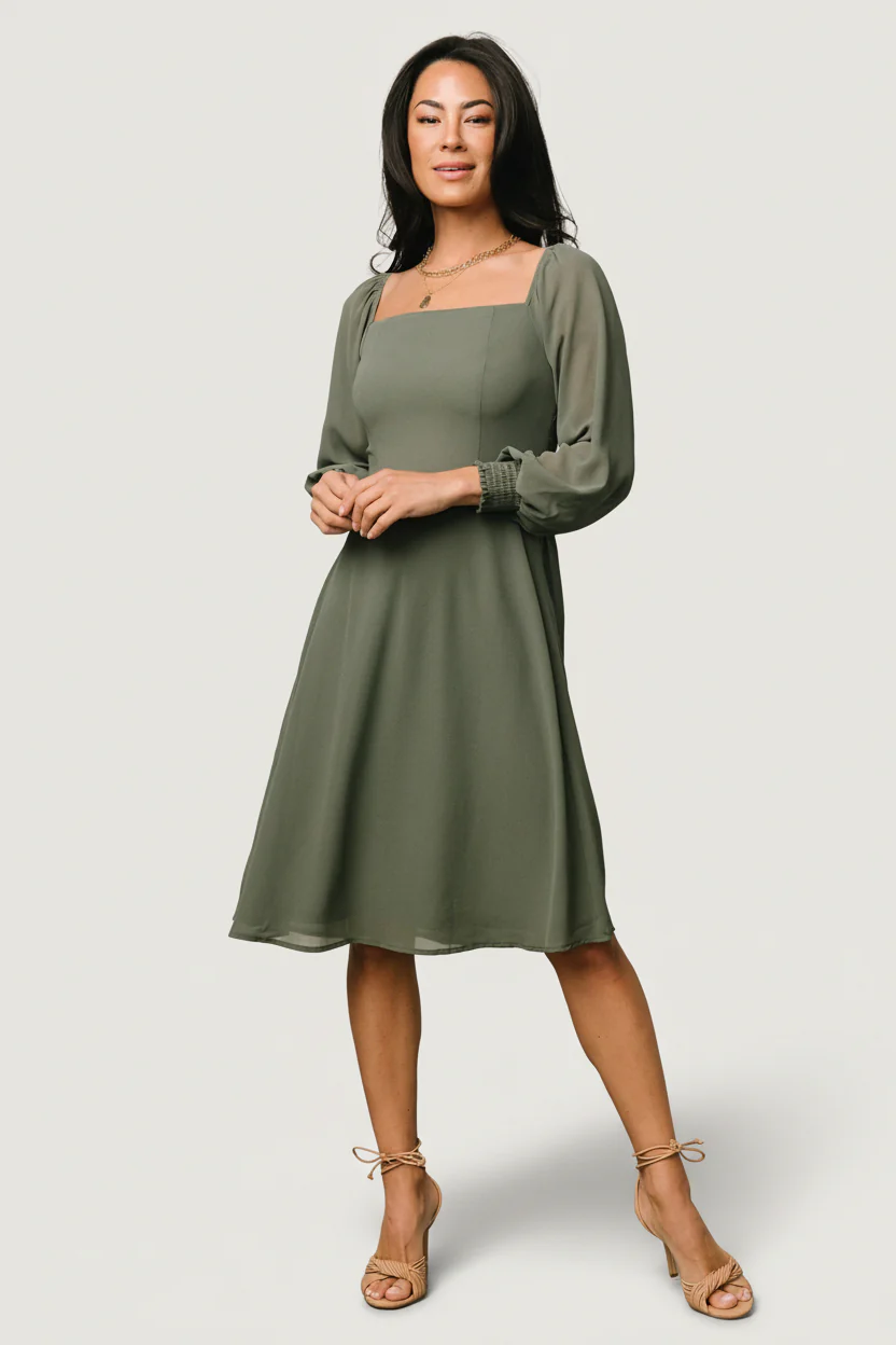 Elise Chiffon Dress — Dark Sage, Smocked Back 19 Elise Chiffon Dress — Dark Sage, Smocked Back
