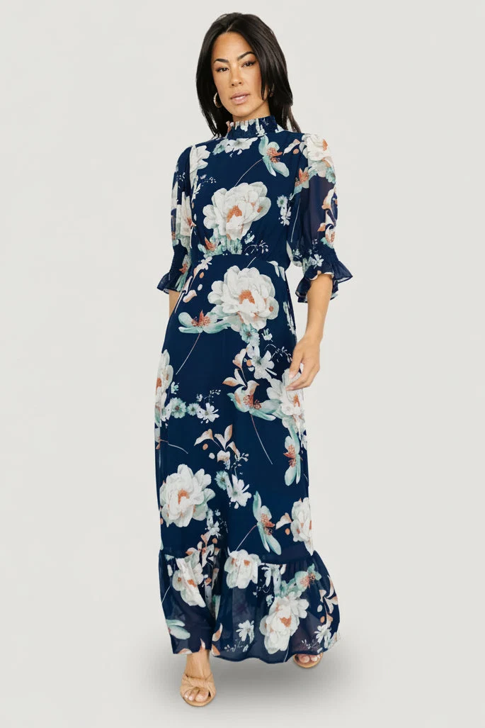 Marie Mock Neck Maxi Dress — Navy Floral 18 Marie Mock Neck Maxi Dress — Navy Floral