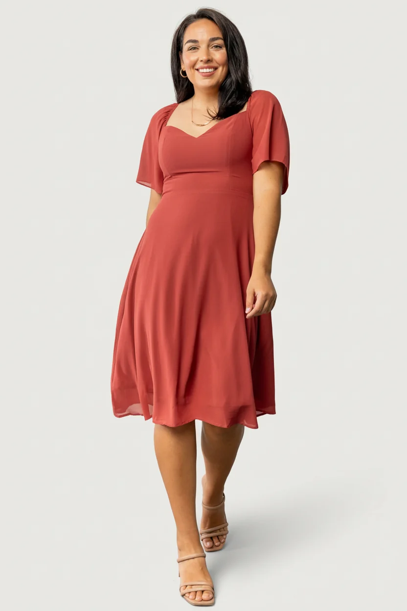 Colette Sweetheart Midi Dress — Terracotta