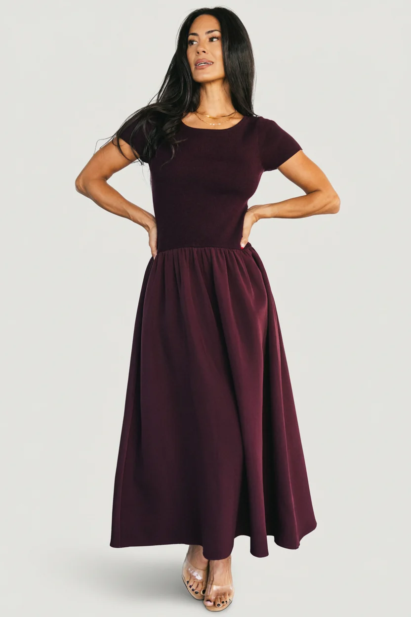 Angelique Midi Dress in Mulberry - Ribbed Top