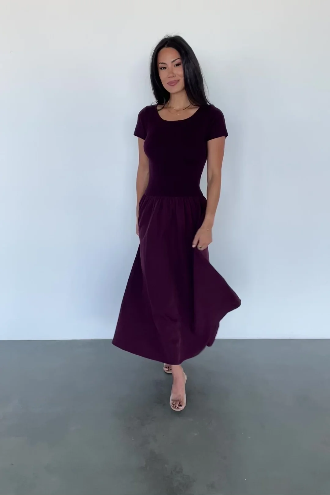 Angelique Midi Dress in Mulberry - Ribbed Top