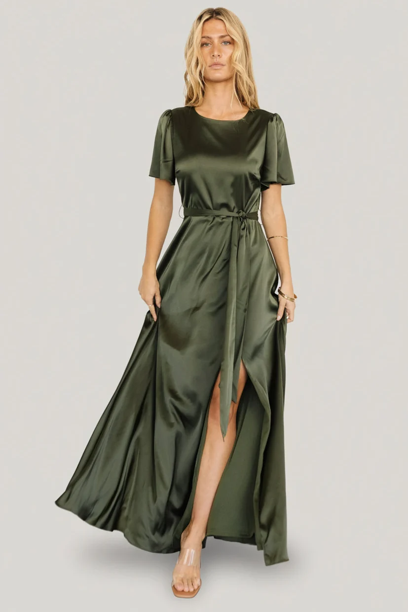 Agnes Satin Maxi Dress — Juniper Green Maxi