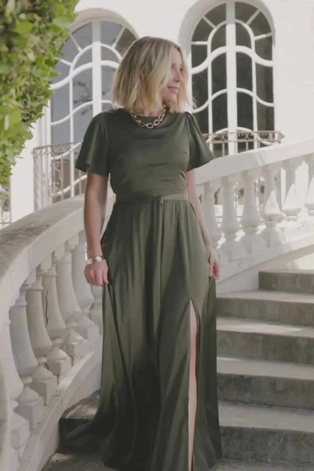 Agnes Satin Maxi Dress — Juniper Green Maxi