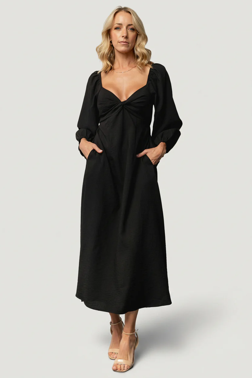 Rosalie Back Tie Midi Dress - Hidden Pockets