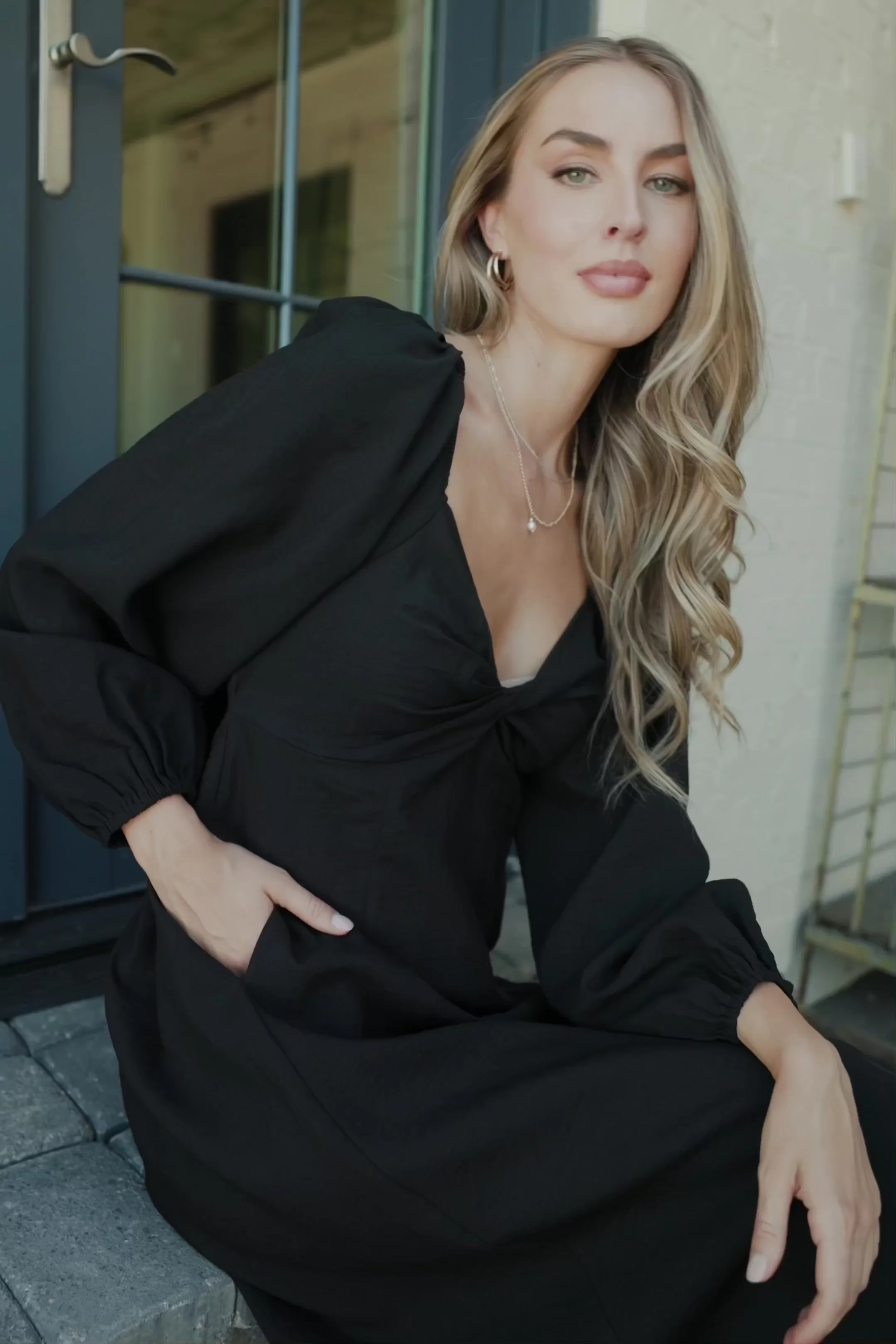 Rosalie Back Tie Midi Dress - Hidden Pockets