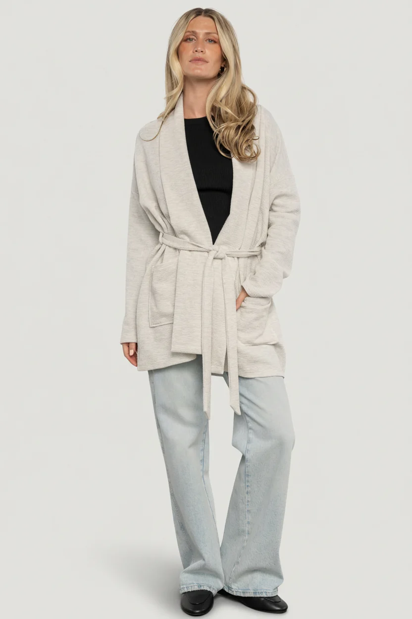 Clairemont Cardigan - Light Gray Waffle Knit