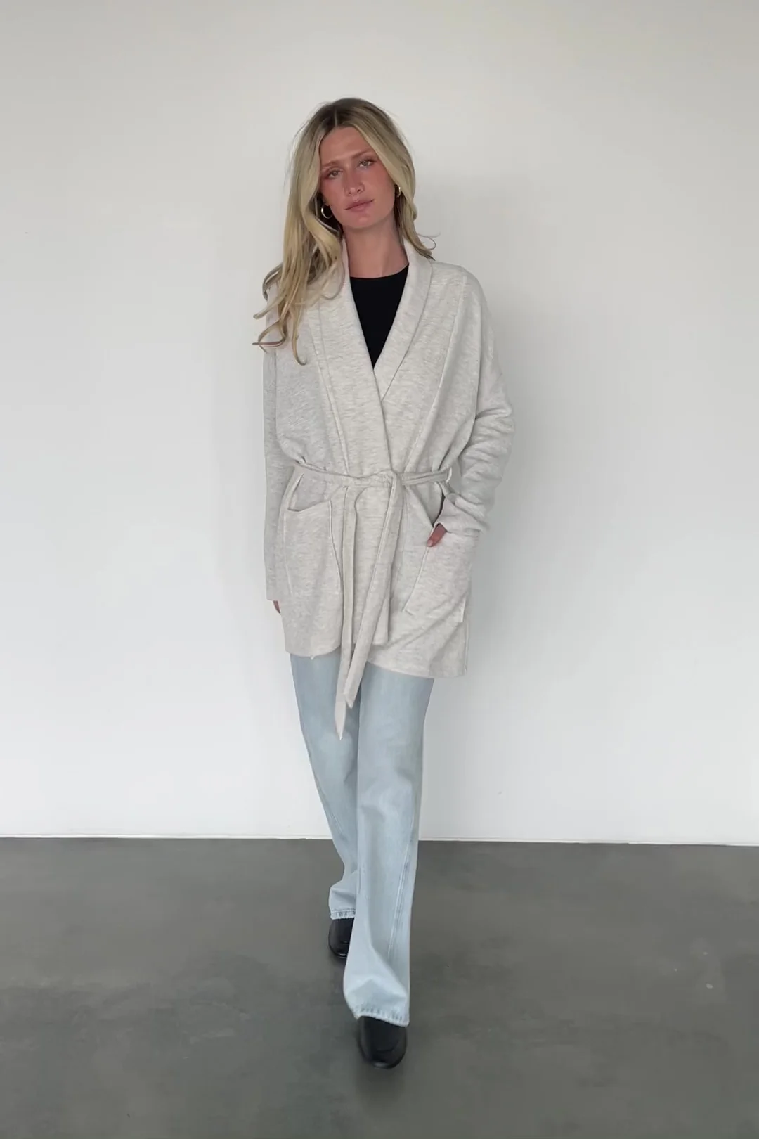 Clairemont Cardigan - Light Gray Waffle Knit