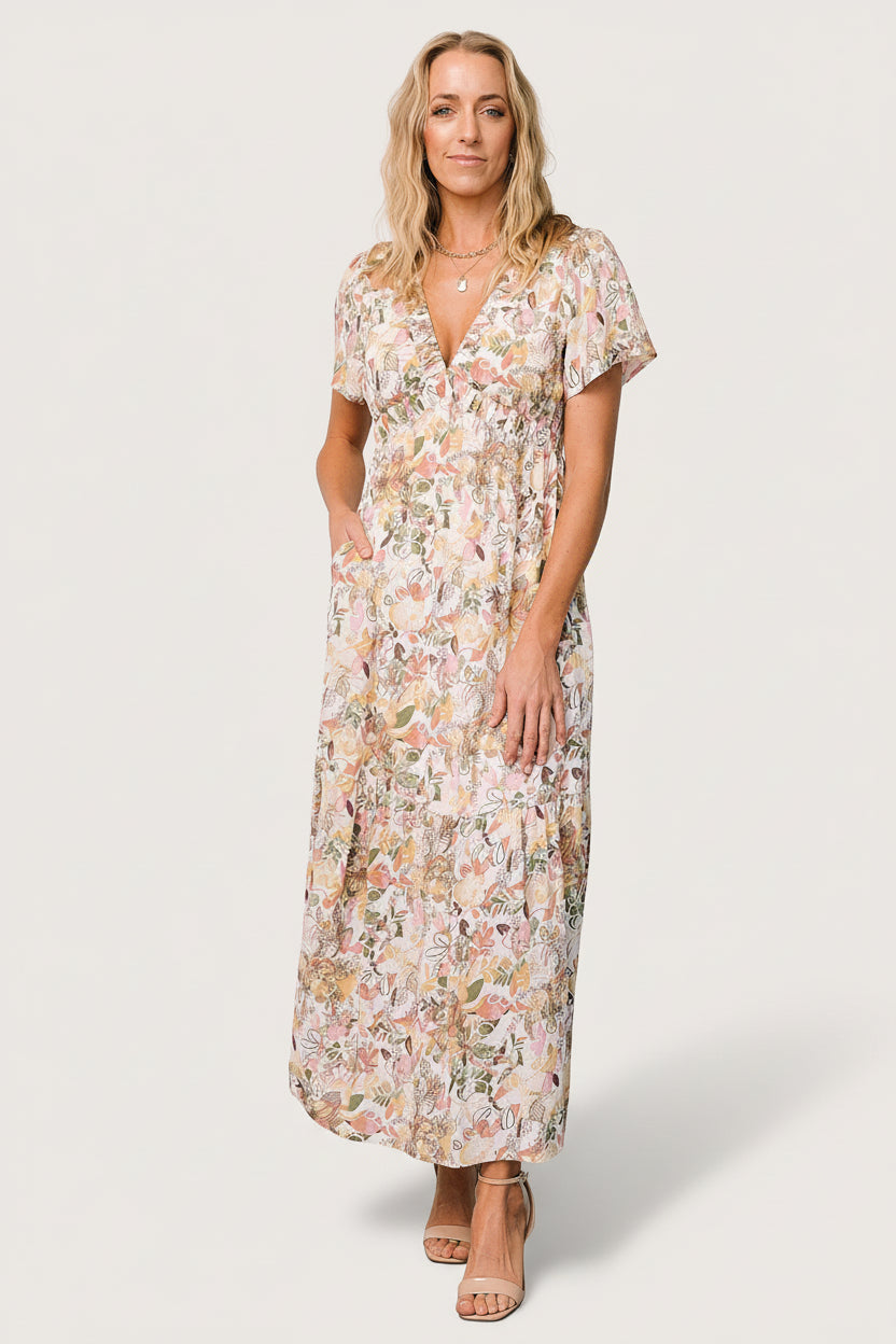 Cassie V-Neck Short Sleeve Maxi Dress