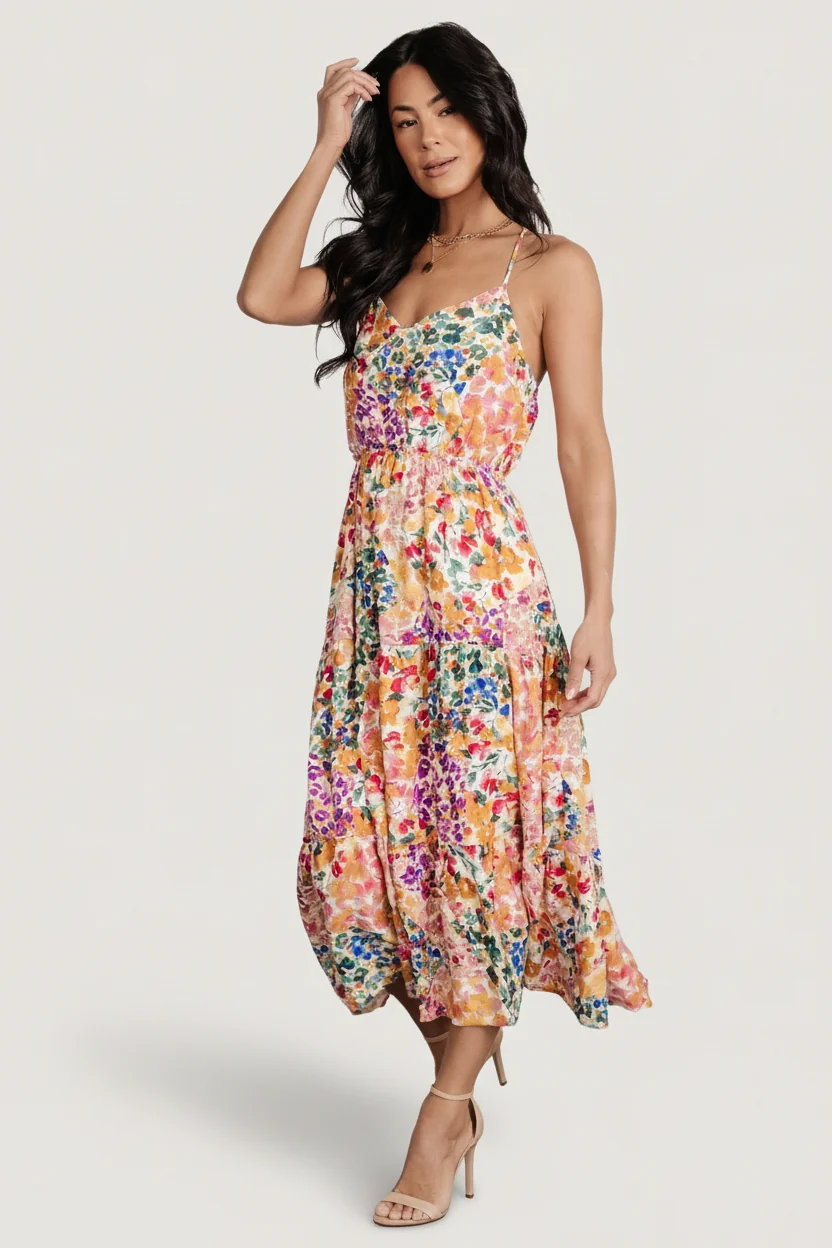 Coronado Tiered Midi Dress — Multi Floral