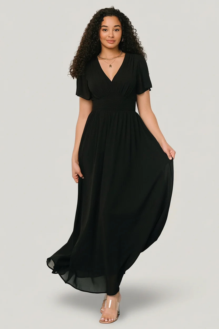 Birdie Maxi Dress - Smocked V-Neck Chiffon