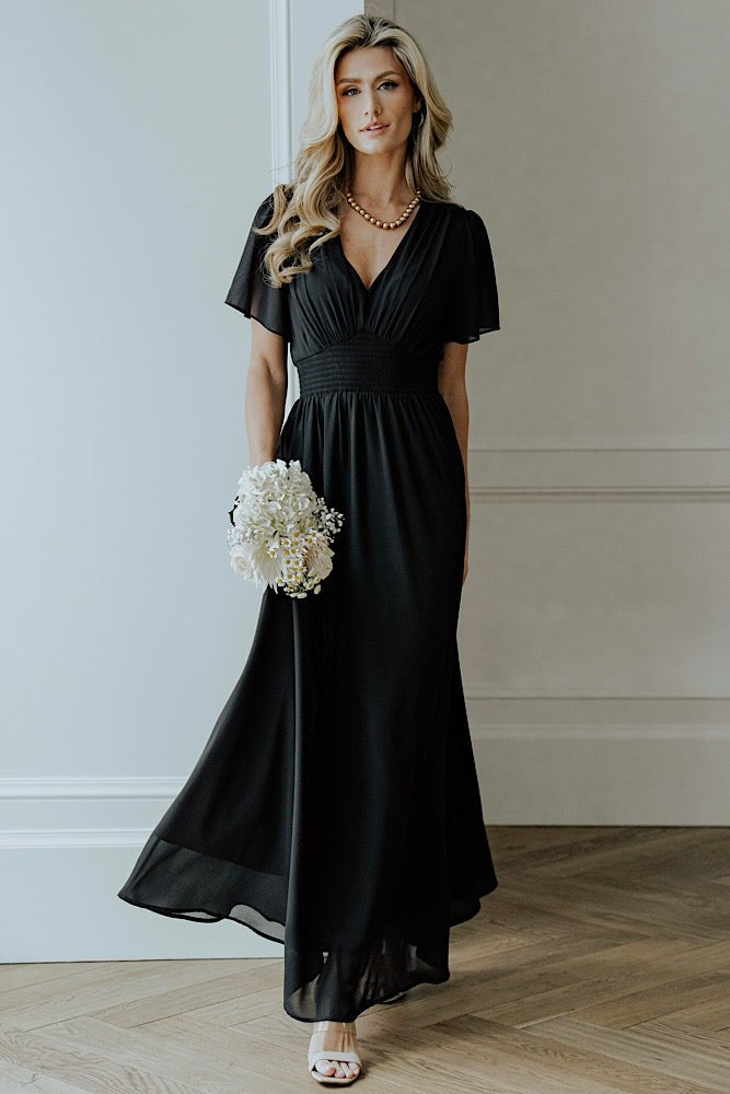Birdie Maxi Dress - Smocked V-Neck Chiffon