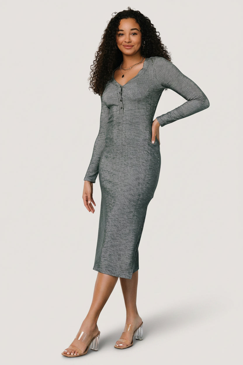 Denver Ribbed Midi Dress in Heathered Jade