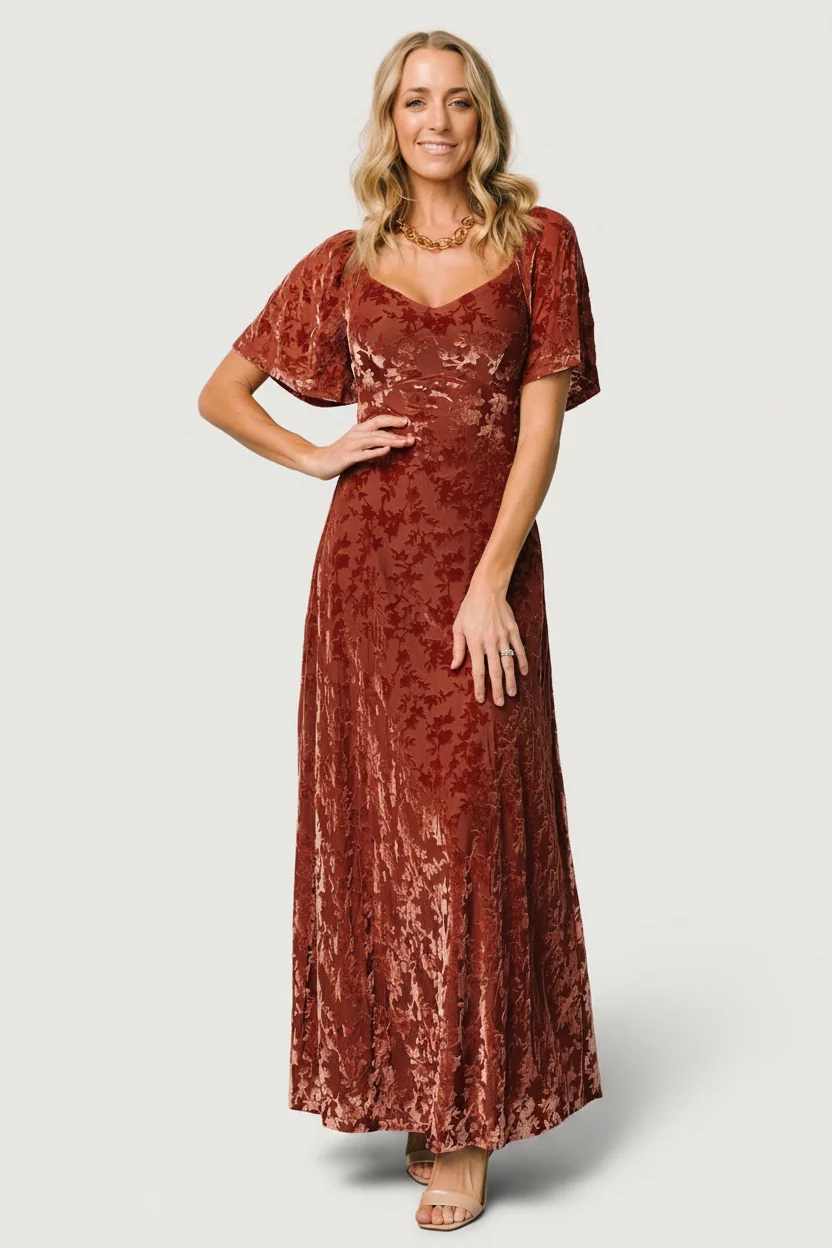 Everley Velvet Maxi Dress — Cinnamon Floral