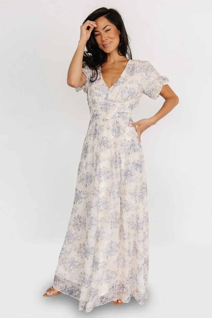 Ardley Maxi Dress — Cream & Blue Floral Maxi