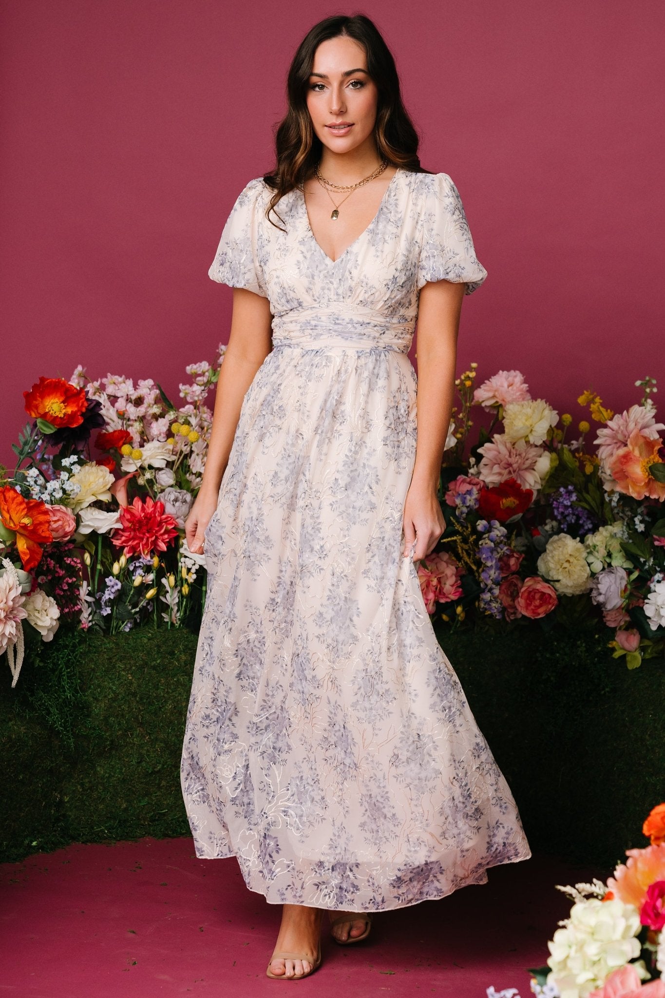 Ardley Maxi Dress — Cream & Blue Floral Maxi