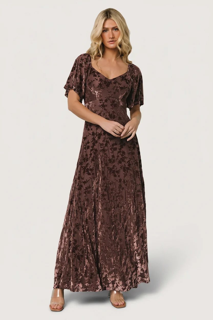 Everley Velvet Maxi Dress in Espresso