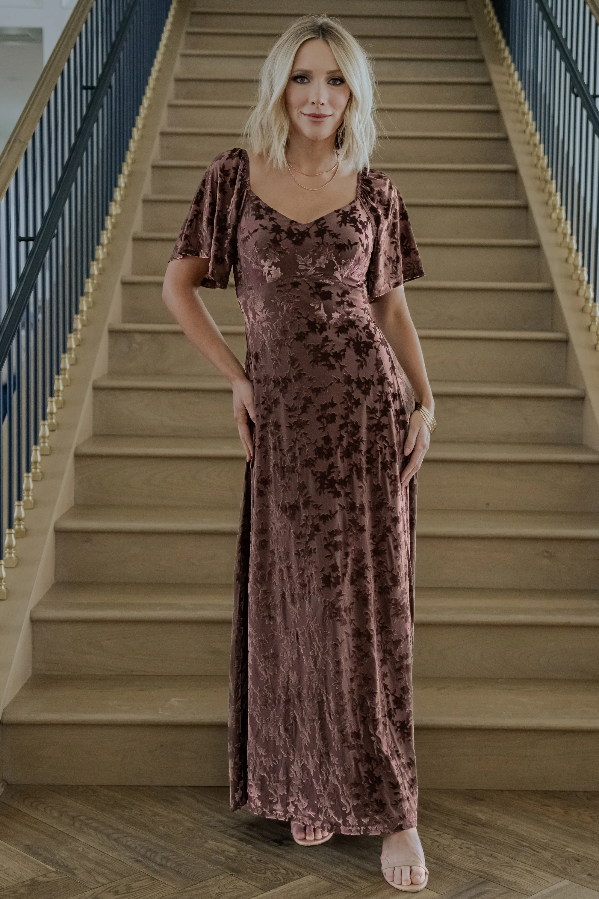 Everley Velvet Maxi Dress in Espresso