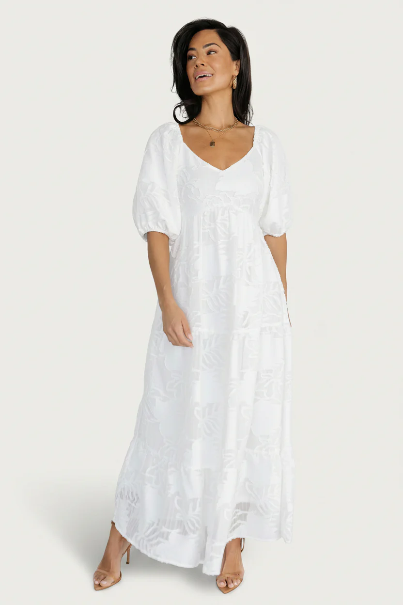 Hayward Maxi Dress — White Floral Burnout
